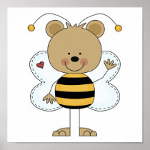 cute waving bumble bee bear poster