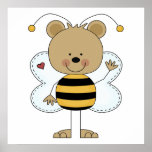 cute waving bumble bee bear posters