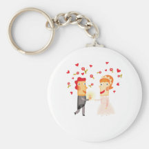 Cute, "Wedding Day Couple" design Keychains