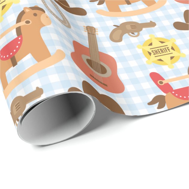 Cute Western Cowboy Pattern Baby Shower Wrapping Paper 3/4