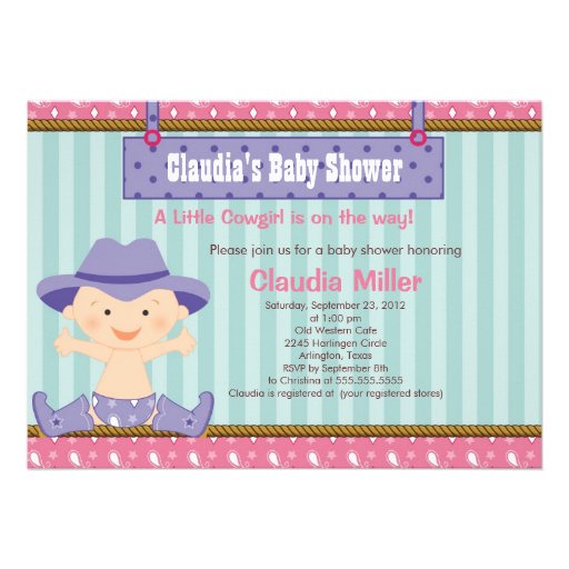 Cute Western Cowgirl Baby Shower Invitation