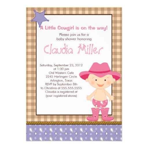 Cute Western Cowgirl Baby Shower Invitation