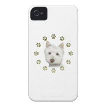 Cute Westie Dog Art and Paws Case-Mate iPhone 4 Cases