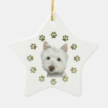 Cute Westie Dog Art and Paws Christmas Ornament