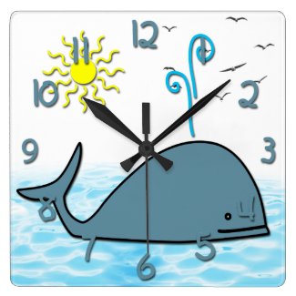 Cute Whale Kid&#39;s Square Wall Clock