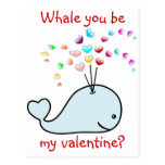 Cute Whale With Hearts Spray Kids Valentine's Card Post Cards