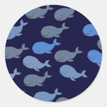 cute whales blue round stickers