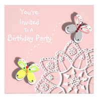 Cute Whimsical Butterflies Flower Party Invitation