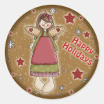 Cute whimsical Christmas angel Round Stickers