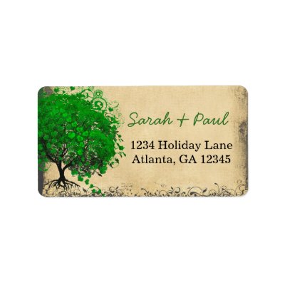 Cute Whimsical Emerald Green Heart Leafed Tree Custom Address Labels