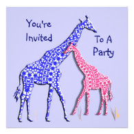 Cute Whimsical Giraffe Pink Blue Party Invitation