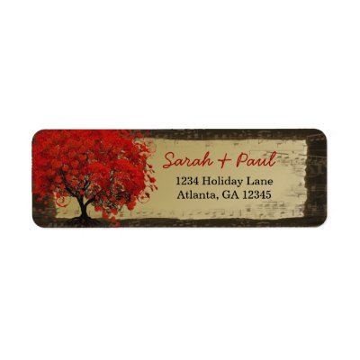 Cute Whimsical Heart Leafed Red Tree Custom Return Address Labels