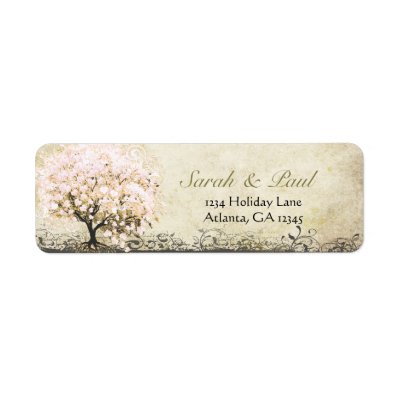 Cute Whimsical Heart Leafed Tree Light Pink Dots Labels