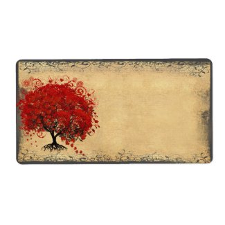 Cute Whimsical Heart Leafed Tree Red label
