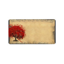 Cute Whimsical Heart Leafed Tree Red Custom Address Label