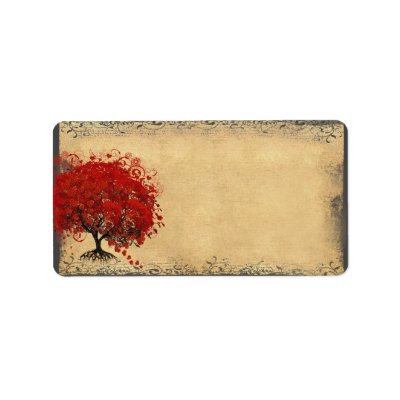 Cute Whimsical Heart Leafed Tree Red Custom Address Label