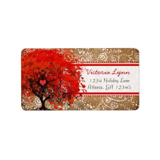 Cute Whimsical Heart Leafed Tree Red Pink Dots label
