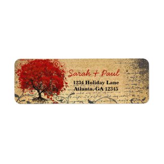 Cute Whimsical Heart Leafed Tree Red Pink Dots label