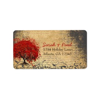Cute Whimsical Heart Leafed Tree Red Pink Dots label