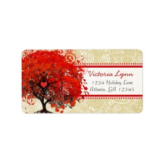 Cute Whimsical Heart Leafed Tree Red Pink Dots label