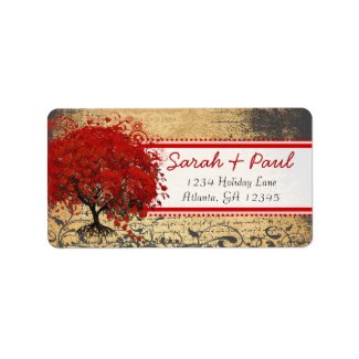 Cute Whimsical Heart Leafed Tree Red Pink Dots label
