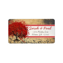 Cute Whimsical Heart Leafed Tree Red Pink Dots Personalized Address Labels