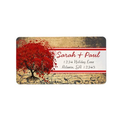 Cute Whimsical Heart Leafed Tree Red Pink Dots Personalized Address Labels
