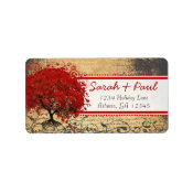 Cute Whimsical Heart Leafed Tree Red Pink Dots label