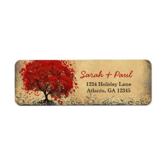 Cute Whimsical Heart Leafed Tree Red Pink Dots label