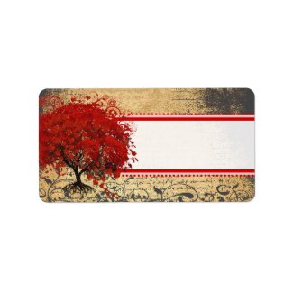 Cute Whimsical Heart Leafed Tree Red Pink Dots label