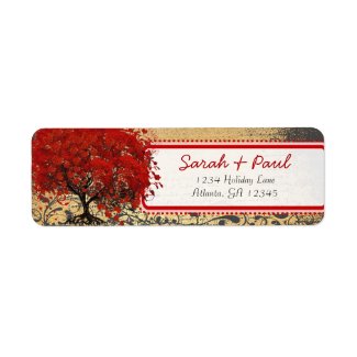 Cute Whimsical Heart Leafed Tree Red Pink Dots label