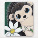 Cute Whimsical Hedgehog Holding a Flower Mousepad mousepad