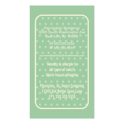 Cute whimsical mushrooms parent calling card business cards (back side)