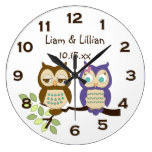 Cute Whimsical Owl Twins Wall Clock