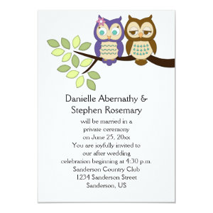 Cute Whimsical Owls After Wedding Celebration Personalized Invitations