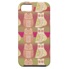 Cute Whimsical Owls Pattern Tan Pink Stripes iPhone 5 Covers