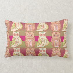 Cute Whimsical Owls Pattern Tan Pink Stripes Pillows