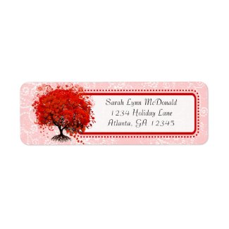Cute Whimsical Swirl Heart Tree Red Pink Dots label
