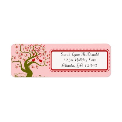 Cute Whimsical Swirl Snowflake Tree Red & Pink Return Address Label