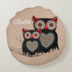 Cute Whimsy Mother And Baby Owls Personalized Round Pillow