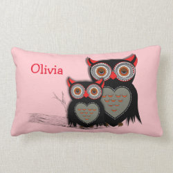 Cute Whimsy Mother And Baby Owls Personalized Throw Pillows