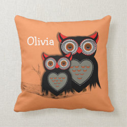 Cute Whimsy Mother And Baby Owls Personalized Throw Pillow