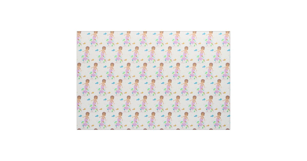 Cute Whimsy Swimming Mermaid And Fishes Themed Fabric Zazzle