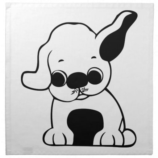 Cute White and Black Puppy Dog Cartoon w/ Big Ears Cloth Napkins | Zazzle