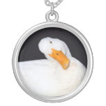 Cute white duck on black pendant