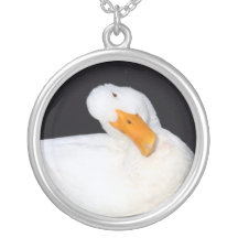 Cute white duck on black pendant
