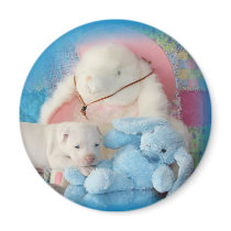 Cute White Easter Puppy Dog & Bunny Friends magnets by KahunaLuna Cute White Easter Puppy Dog & Bunny Friends magnets