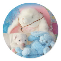 Cute White Easter Puppy Dog & Bunny Friends stickers by KahunaLuna Cute White Easter Puppy Dog & Bunny Friends stickers