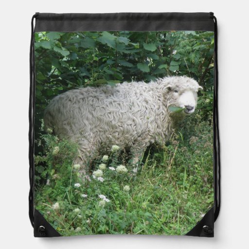 Cute White Fluffy Sheep Eating Backpack | Zazzle