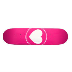 Cute White Heart in Scalloped Circle on Hot Pink Skate Decks